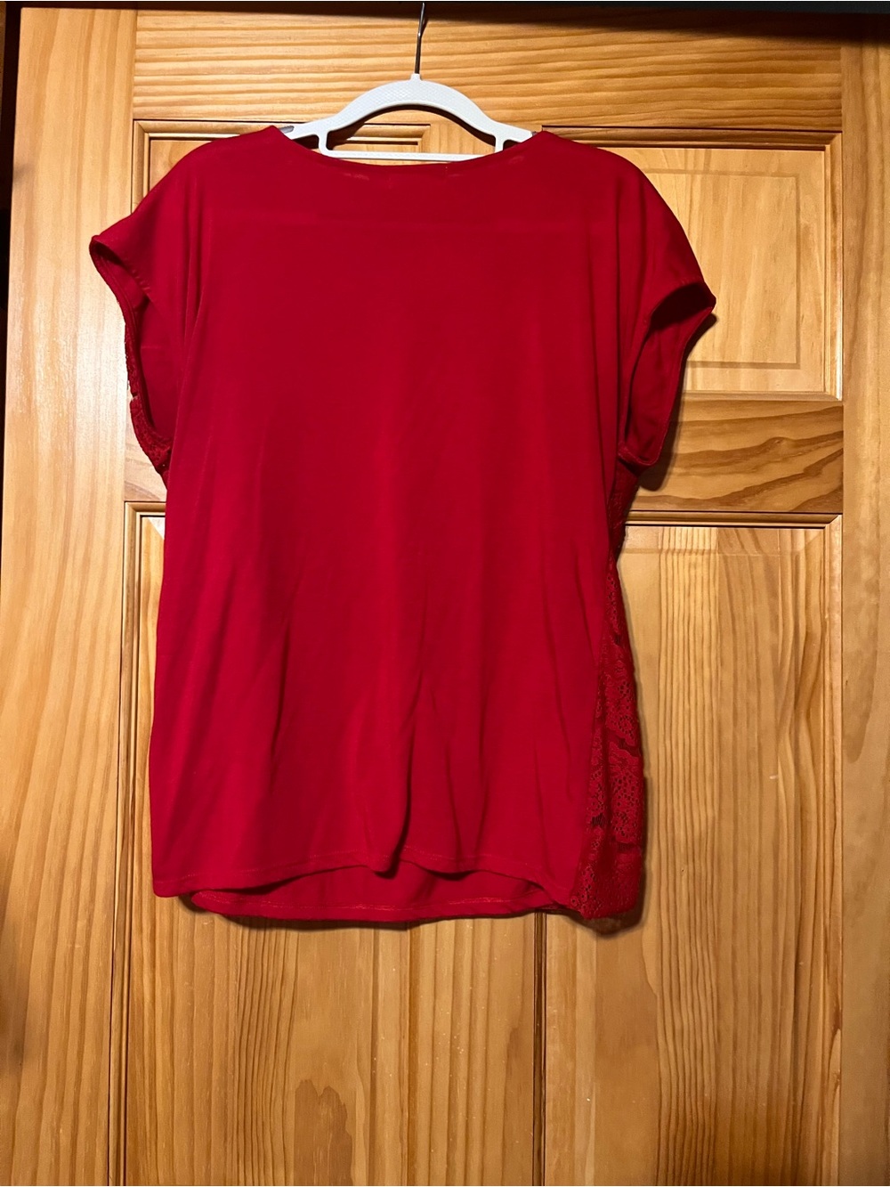 Faded Glory Red Lace Scallop Short Sleeve Top - Picture 2 of 3